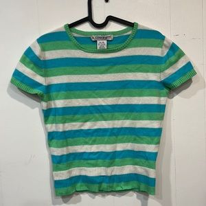 A. Giannetti Cashmere Short Sleeve Striped Top Blue Green Cream size S